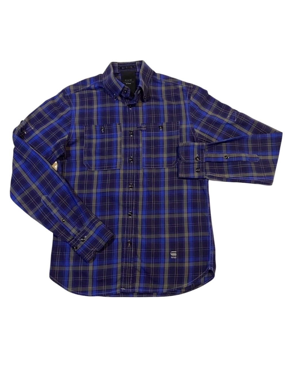 G Star Raw CL Carpenter Base Plaid Blue Cotton Button Down Long Sleeve Shirt